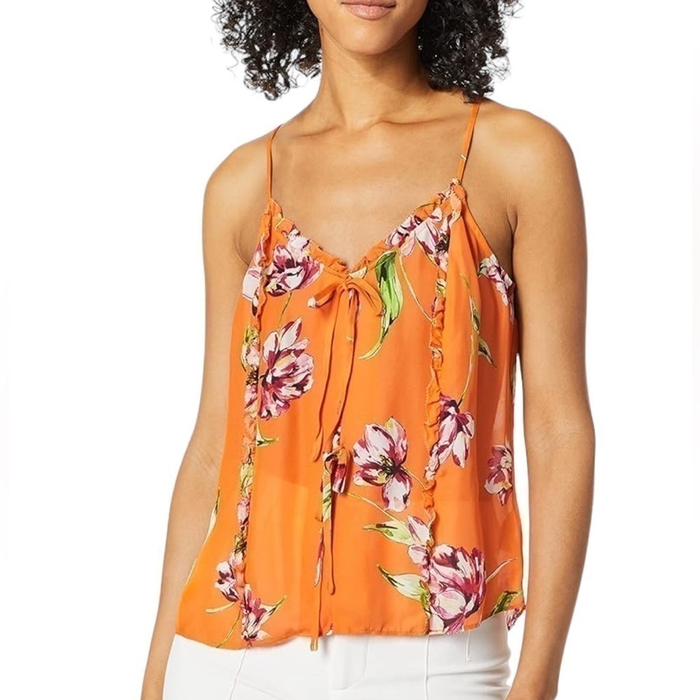 NWT Parker Rubina Silk Blend Sleeveless Tie Front Tank Top In Orange Magnolia